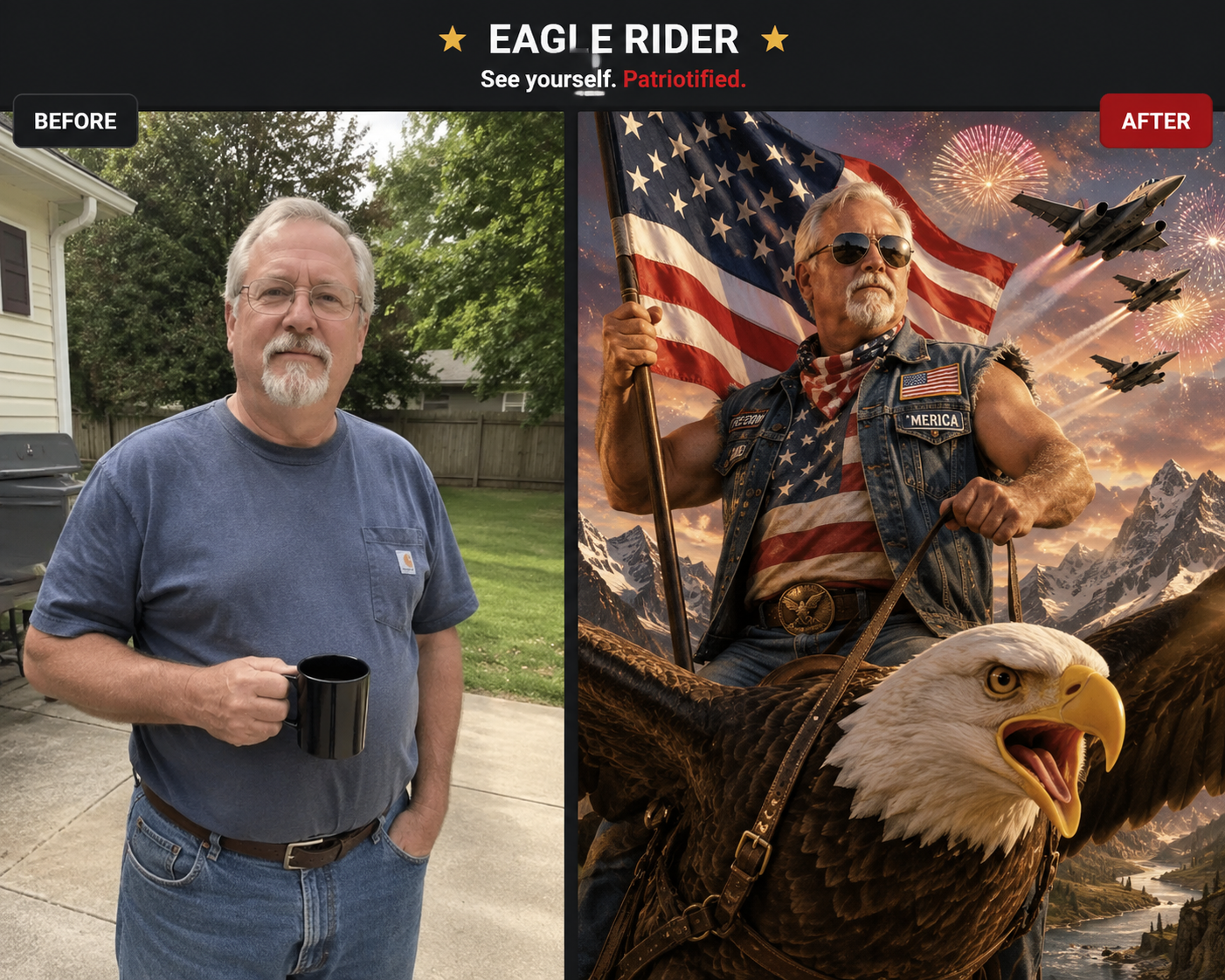 Before and after Eagle Rider Patriotify example