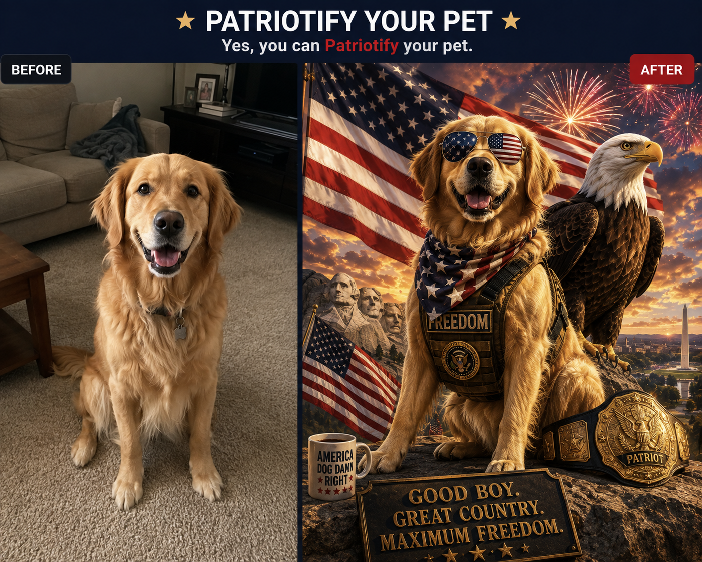 Before and after Patriotify pet example
